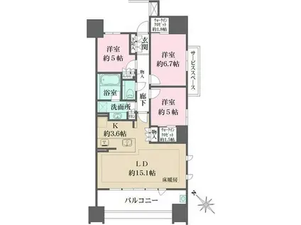 ザ・パークハウス名古屋(3LDK/5階)の間取り写真