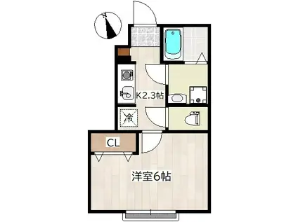 ホワイトローズIII(1K/2階)の間取り写真