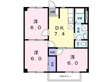 メゾン・ラ・ボヌ-ルVII(3DK/1階)の間取り写真