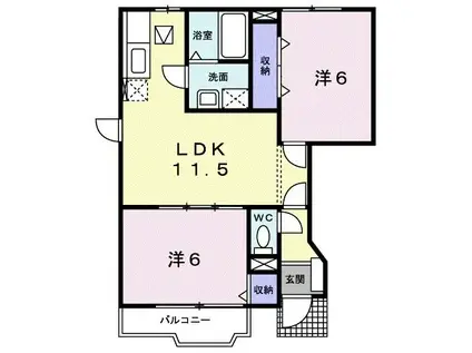 ヴィレッジ・ジュークC(2LDK/1階)の間取り写真