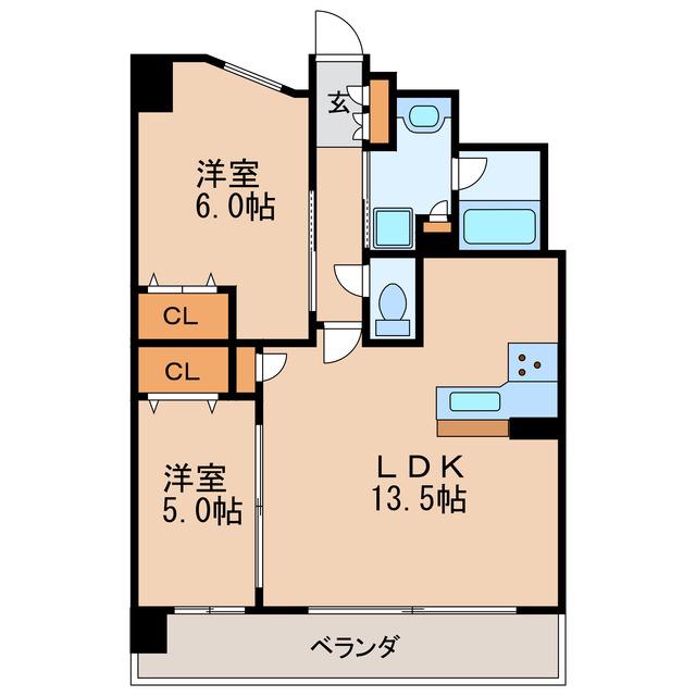 プレサンスロジェ丸の内テラス(2LDK/13階)の間取り写真