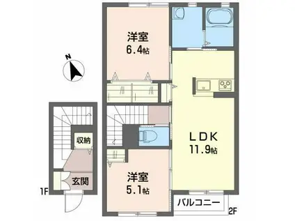 アルカンシエル(2LDK/2階)の間取り写真