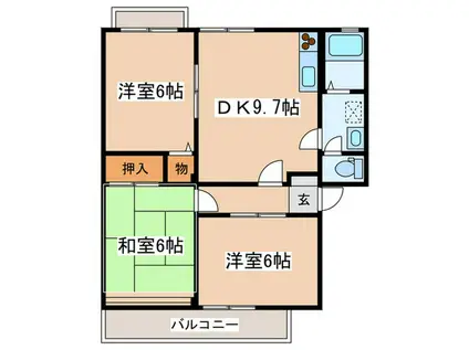 グリーンサイドマンション(3DK/2階)の間取り写真