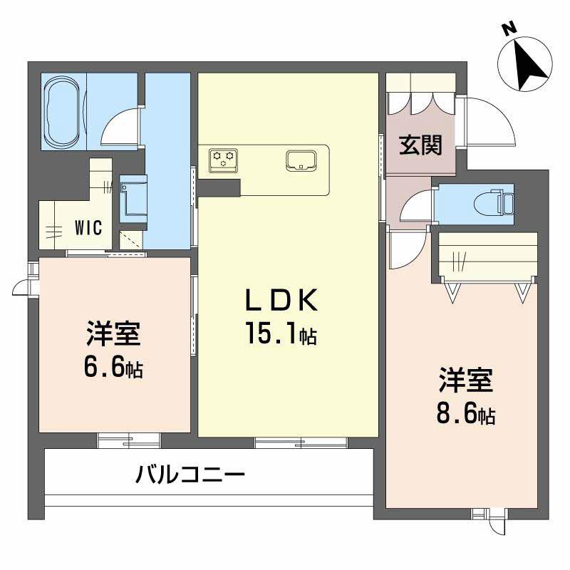シャーメゾン オークルート五位堂(2LDK/2階)の間取り写真