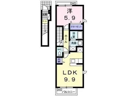 プレ・リヴィエールI(1LDK/2階)の間取り写真