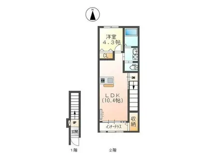 カサ・デル・シエロ(1LDK/2階)の間取り写真