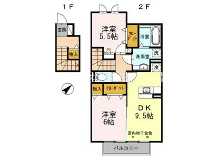 D-ROOM浄水 A(2DK/2階)の間取り写真