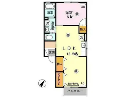 セジュール大町西(1LDK/1階)の間取り写真