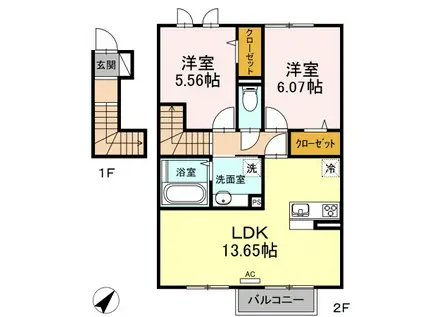 SALUT 武雄(2LDK/2階)の間取り写真