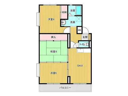 PARADISO東三田尻B(3DK/1階)の間取り写真