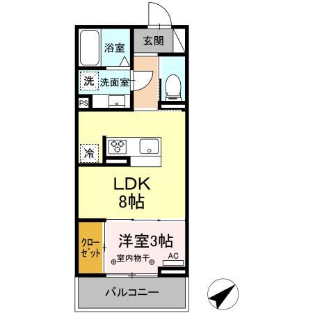 ディーシャンブル鵜の森(1LDK/3階)の間取り写真