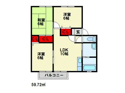猪熊ハイツ B棟(3LDK/2階)の間取り写真