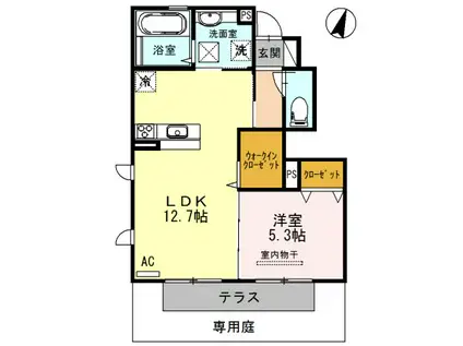 フェリオ A棟(1LDK/1階)の間取り写真