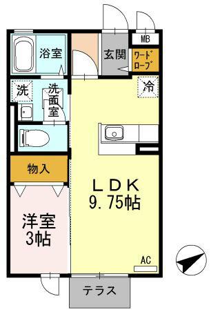 スリーエイト扇(1LDK/1階)の間取り写真