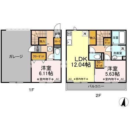 ＪＲ上越線 井野駅(群馬) 徒歩9分 2階建 築5年(2LDK/2階)の間取り写真