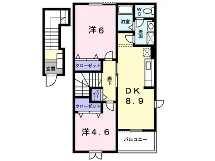 ウエストリバ-ヒルズ(2DK/2階)の間取り写真