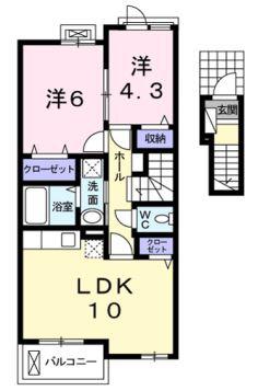 グラッチェ弐番館(2LDK/2階)の間取り写真