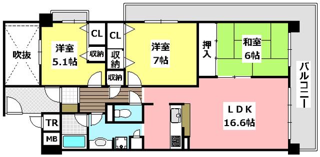 コスモ茨木上穂積(3LDK/3階)の間取り写真