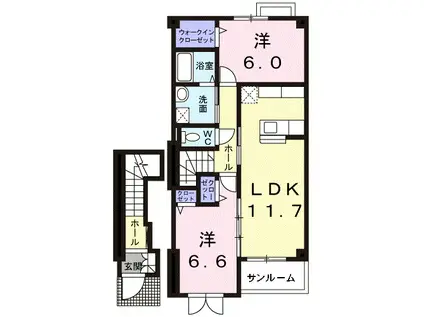 アルドーレC(2LDK/2階)の間取り写真