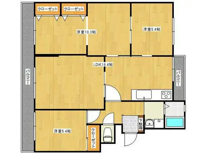 大町団地13棟(3LDK/1階)の間取り写真