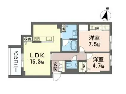カンタービレ荻窪(2LDK/2階)の間取り写真
