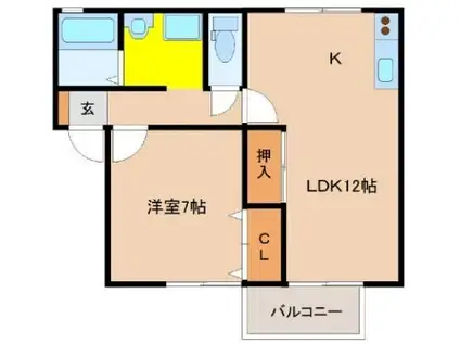 サン・ビレッジ柳丸(1LDK/2階)の間取り写真