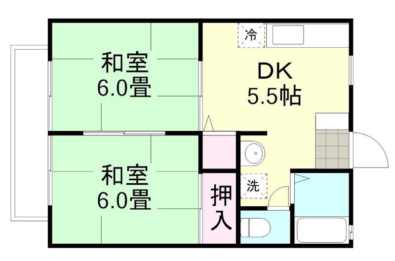 田金マンションC棟(2DK/2階)の間取り写真
