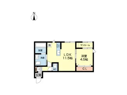 EVOROOM米山(1LDK/2階)の間取り写真