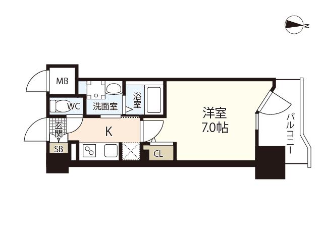 S-RESIDENCE国泰寺町一丁目(1K/12階)の間取り写真