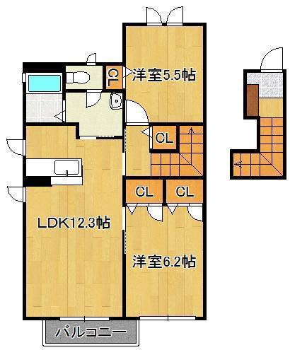 ブランシェ幸神B・C棟(2LDK/2階)の間取り写真