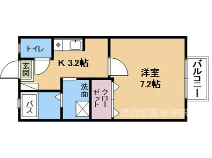 プリシェールキャッスルA棟(1K/2階)の間取り写真