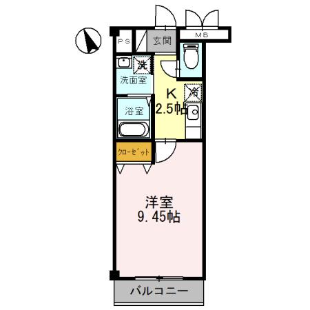 グランシャリオ(1K/2階)の間取り写真