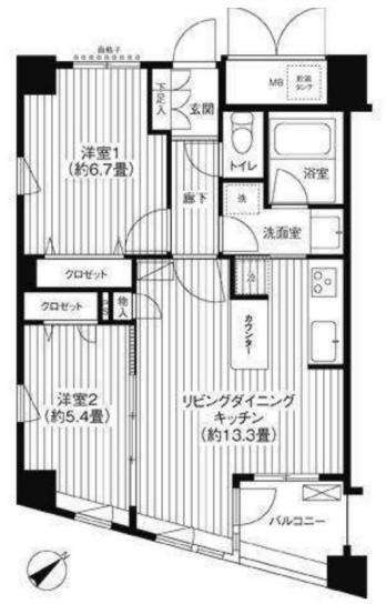 コスモリード新宿余丁町(2LDK/3階)の間取り写真