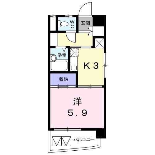 ドミール本城(1K/1階)の間取り写真