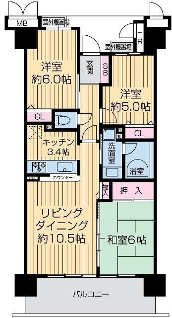 ガーデンフラッツ豊中旭ヶ丘(3LDK/3階)の間取り写真