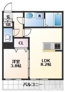 アンビシオン泉中央(1LDK/2階)の間取り写真