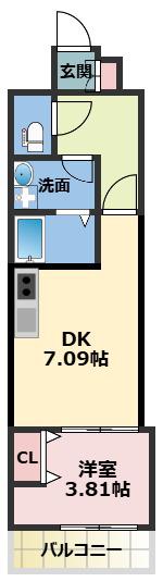 ALIVIS新町(1DK/6階)の間取り写真