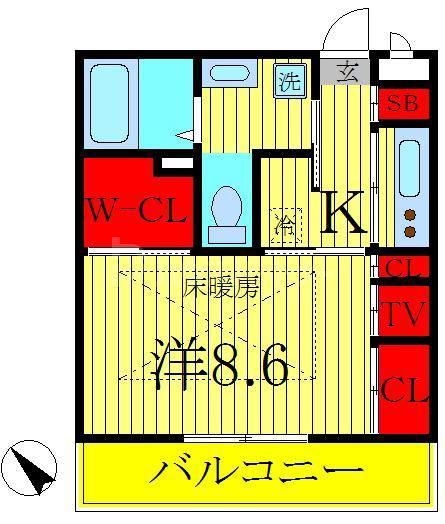 リブリ・クレイン柏(1K/3階)の間取り写真