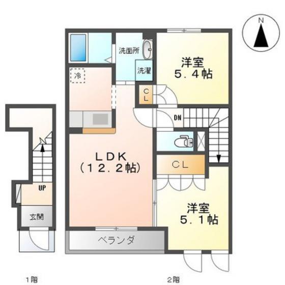 WELCOMEIIIA棟(2LDK/2階)の間取り写真