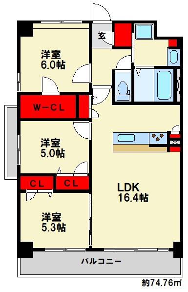 ビオネ美野島(3LDK/3階)の間取り写真
