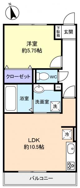 JYUTO村上IIB棟(1LDK/2階)の間取り写真