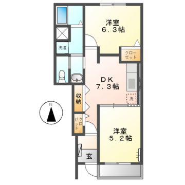 サニー薬師C(2DK/1階)の間取り写真