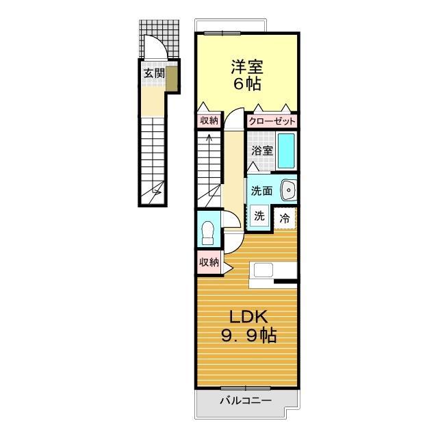 アクティフ長府I(1LDK/2階)の間取り写真