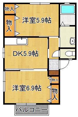 アヴニール緑ヶ丘(2DK/2階)の間取り写真