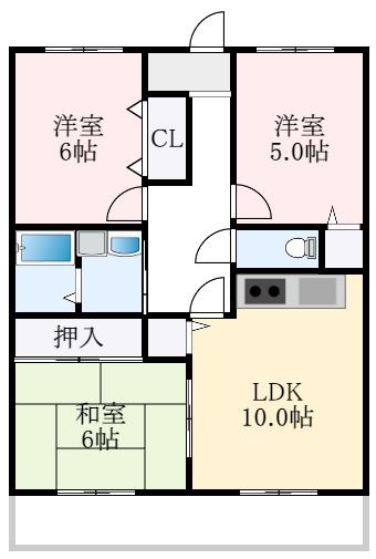 コンフォート津々山(3LDK/1階)の間取り写真