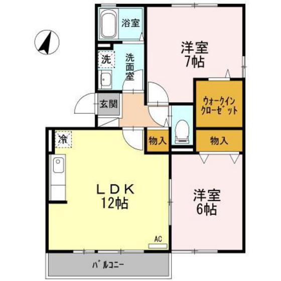 クレール友松(2LDK/1階)の間取り写真