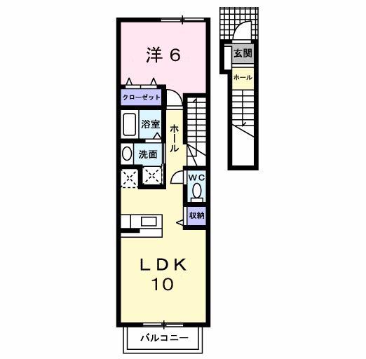 フィオーレ長行東二番館(1LDK/2階)の間取り写真