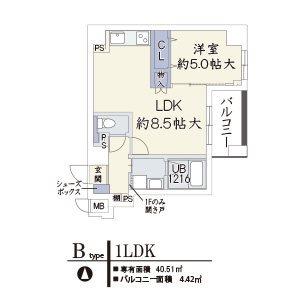 フェリオ千都(1LDK/2階)の間取り写真