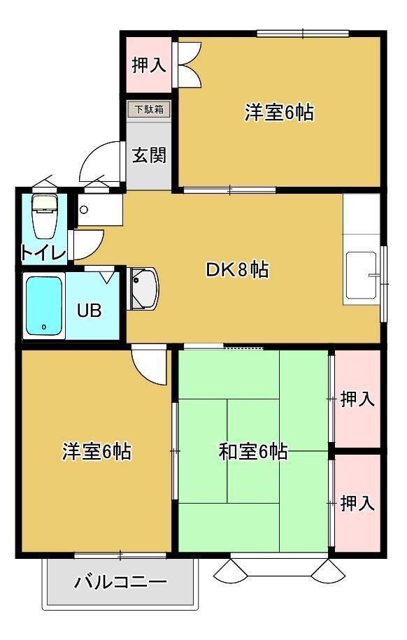 ジョイフルハウス(3DK/1階)の間取り写真
