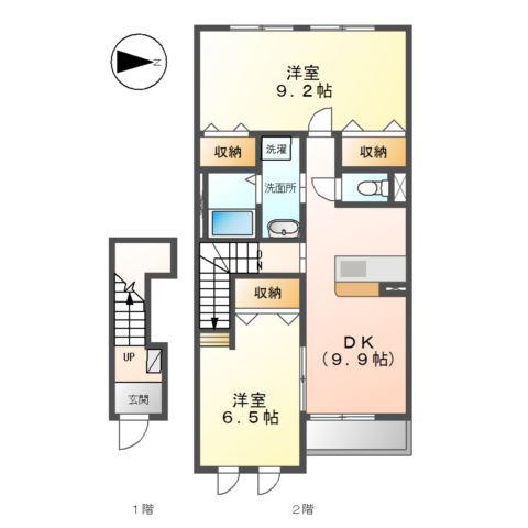 クレシア(2DK/2階)の間取り写真